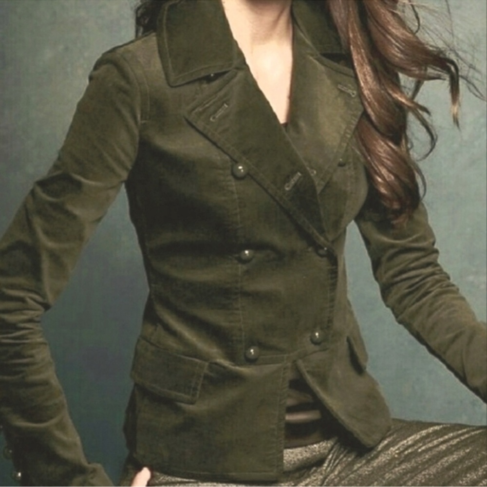 Talbots Soze 2P Velvet Dark Olive. Military Equestrian Cropped Jacket Blazer